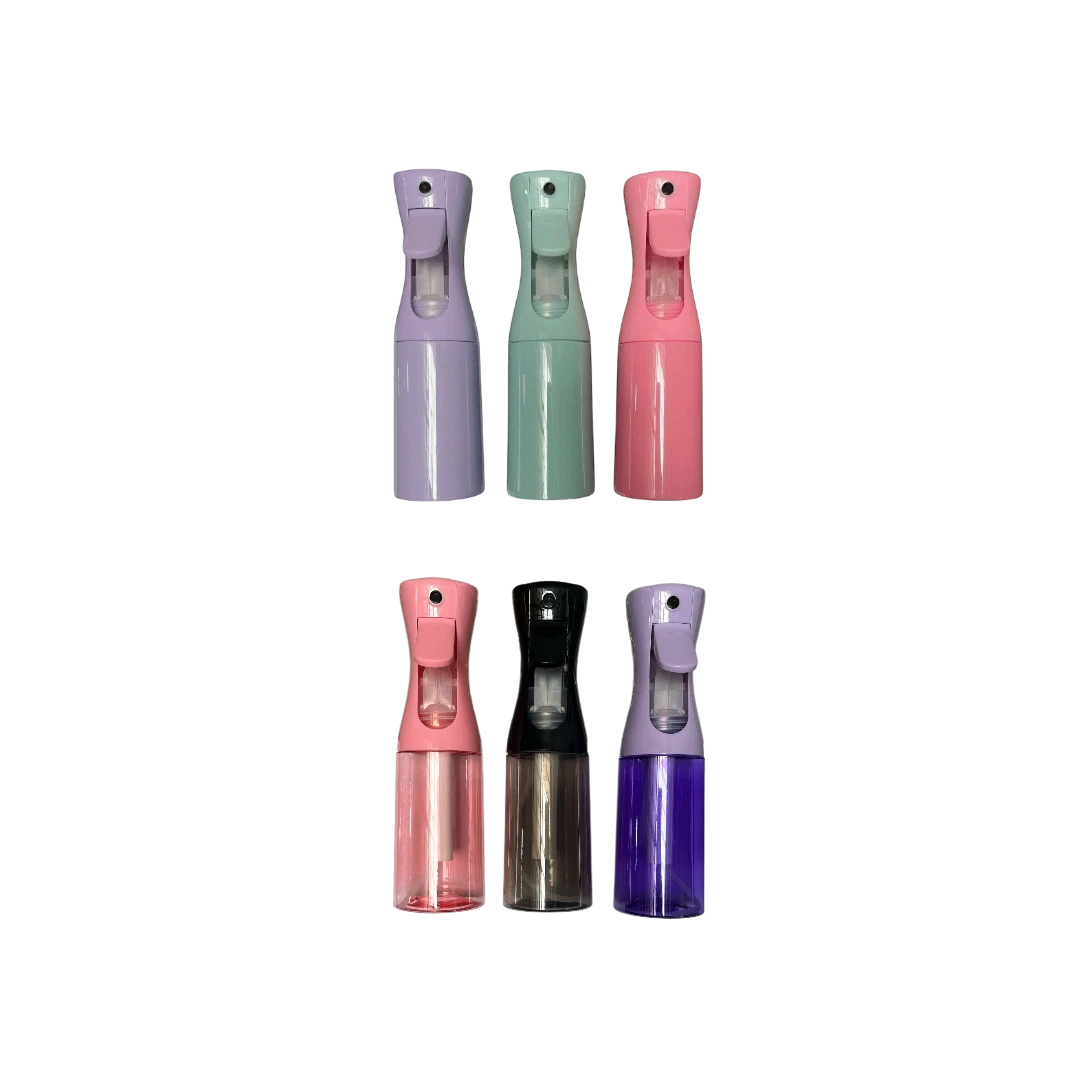 DL STORE atomizador continuo de 300 ml en colores lila, verde menta y rosa. Botella de plástico con pulverizador.