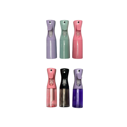 DL STORE atomizador continuo de 300 ml en colores lila, verde menta y rosa. Botella de plástico con pulverizador.