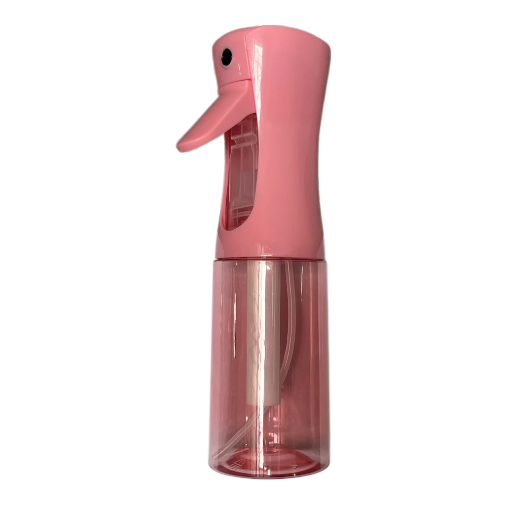 Atomizador continuo DL STORE de plástico rosa de 300 ml con pulverizador ergonómico para peluquería y cuidado del cabello.