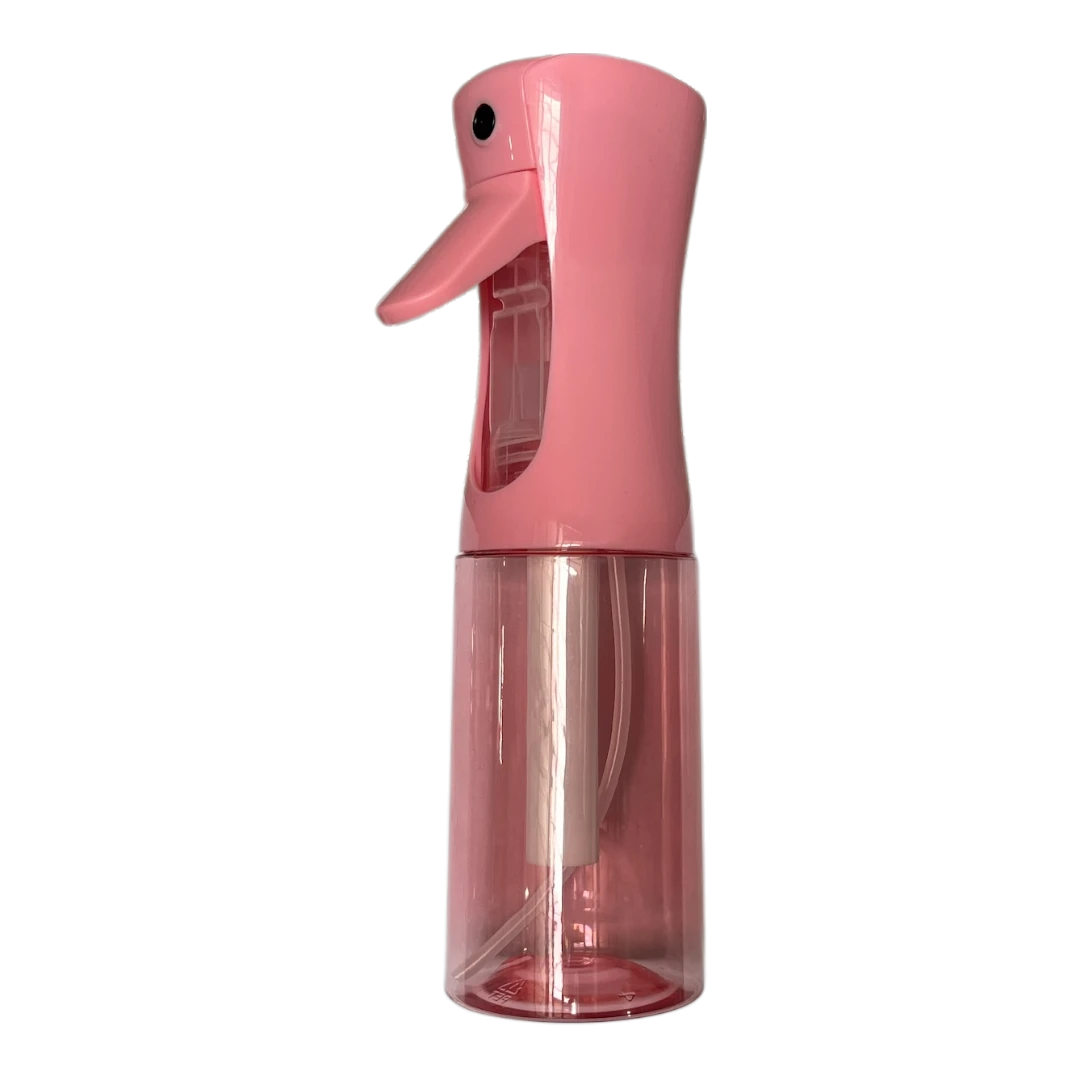 Atomizador continuo DL STORE de plástico rosa de 300 ml con pulverizador ergonómico para peluquería y cuidado del cabello.