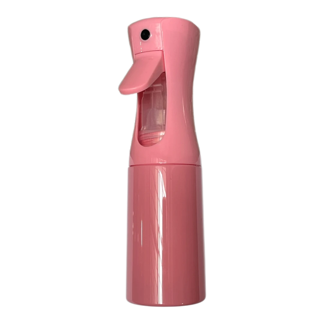 Atomizador continuo DL STORE de plástico rosa de 300 ml con gatillo ergonómico para peluquería y cuidado del cabello.
