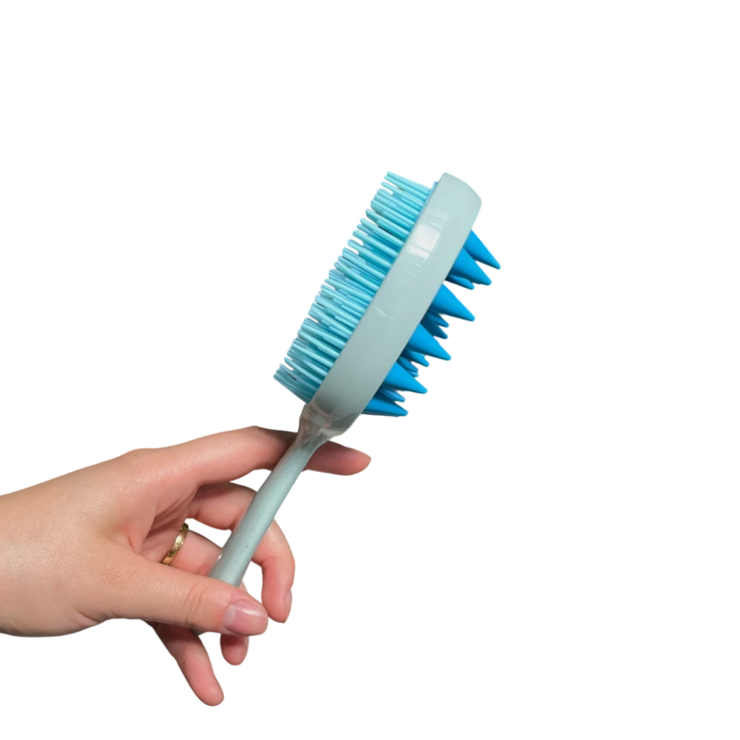 DL STORE Cepillo desenredante azul y menta con mango ergonómico y cerdas de silicona flexibles para todo tipo de cabello.