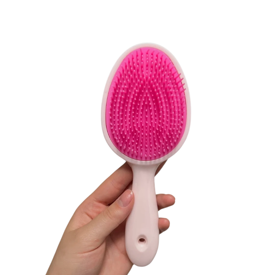 DL STORE Cepillo desenredante rosa con mango ergonómico y cerdas de silicona flexibles para todo tipo de cabello.