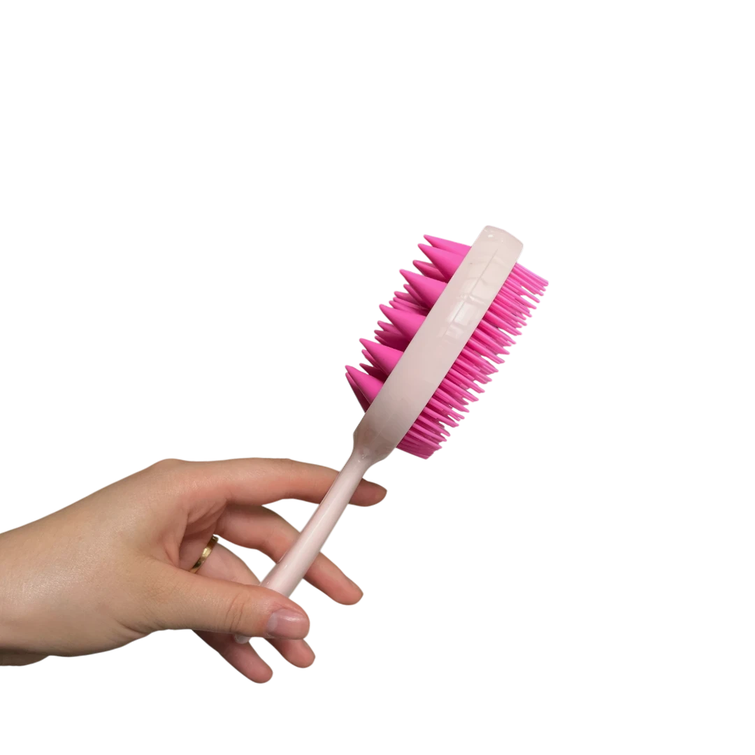 DL STORE Cepillo desenredante rosa con mango ergonómico y cerdas de silicona flexibles para todo tipo de cabello.