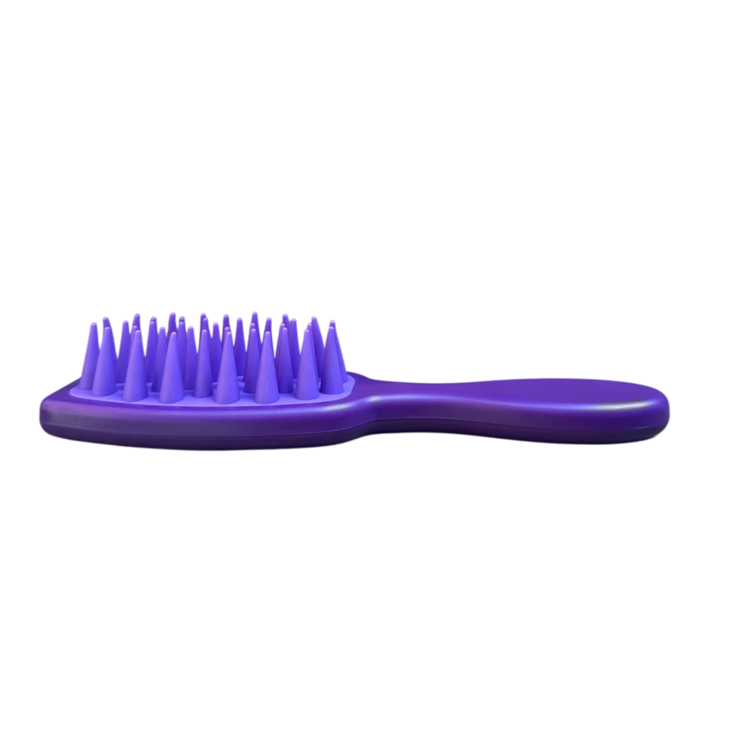 DL STORE Cepillo masajeador capilar morado con dientes de silicona para cuero cabelludo.