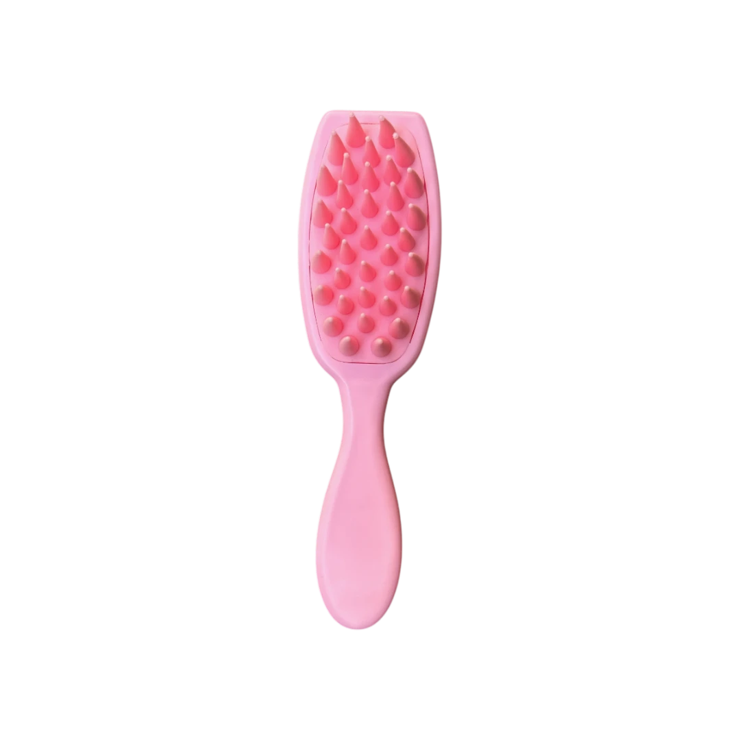 DL STORE KY-B65 cepillo masajeador capilar rosa con cerdas de silicona para estimular el cuero cabelludo.