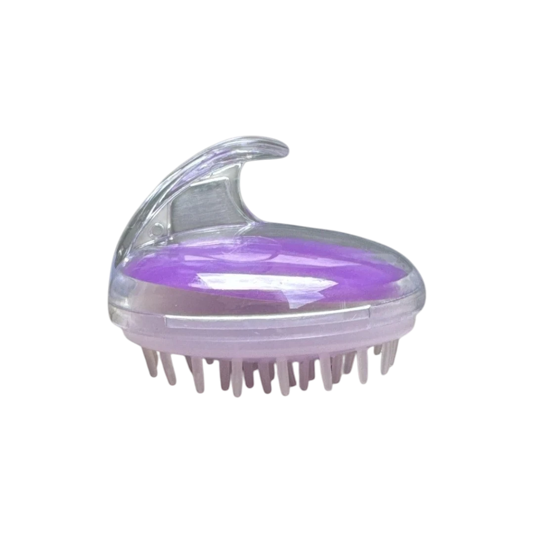 Cepillo masajeador de cuero cabelludo DL STORE morado de silicona con mango ergonómico para estimular el crecimiento del cabello.