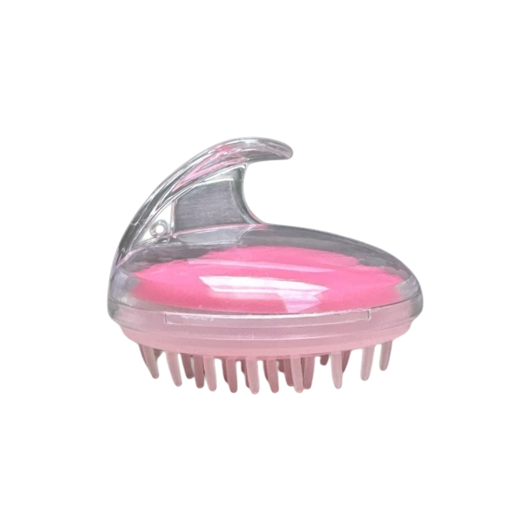 DL STORE cepillo masajeador para cuero cabelludo rosa y transparente, con púas de silicona para estimular el crecimiento del cabello.