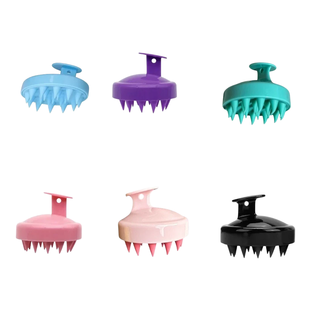 DL STORE Cepillo masajeador de cuero cabelludo en varios colores: azul claro, morado, verde azulado, rosa, rosa pálido y negro. Cerdas suaves para estimular la circulación.