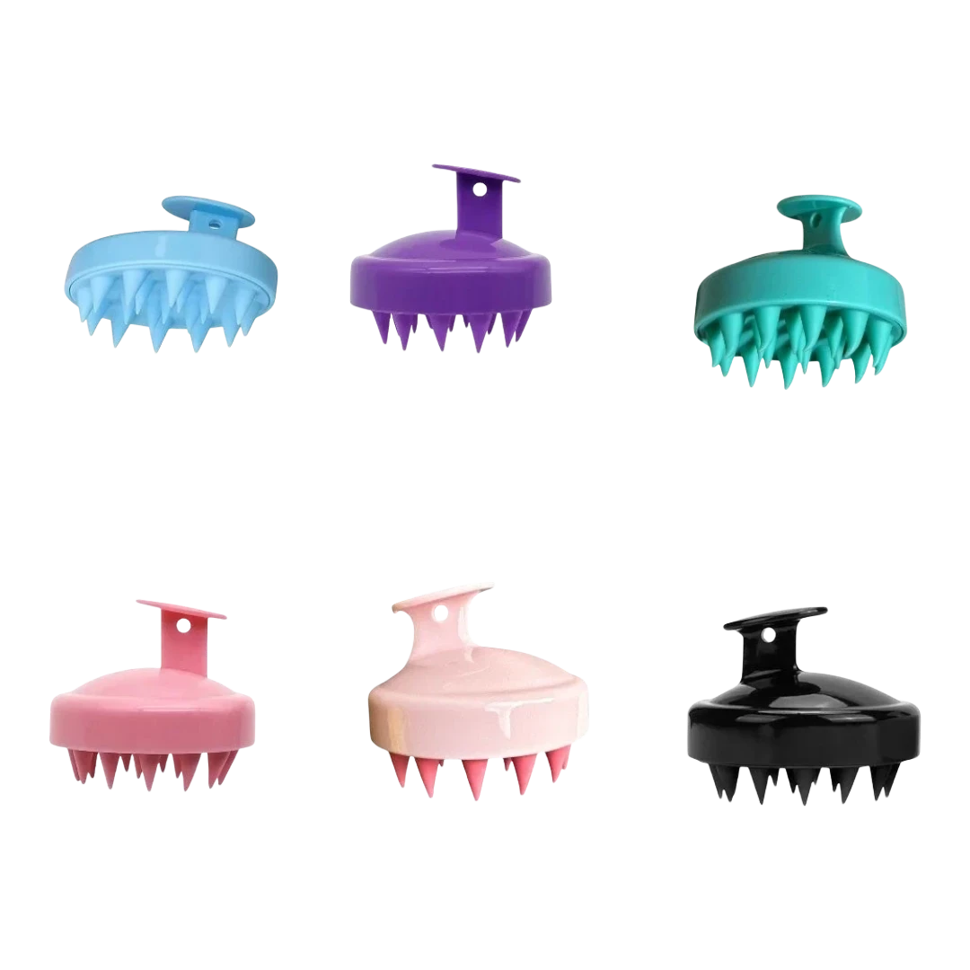 DL STORE Cepillo masajeador de cuero cabelludo en varios colores: azul claro, morado, verde azulado, rosa, rosa pálido y negro. Cerdas suaves para estimular la circulación.
