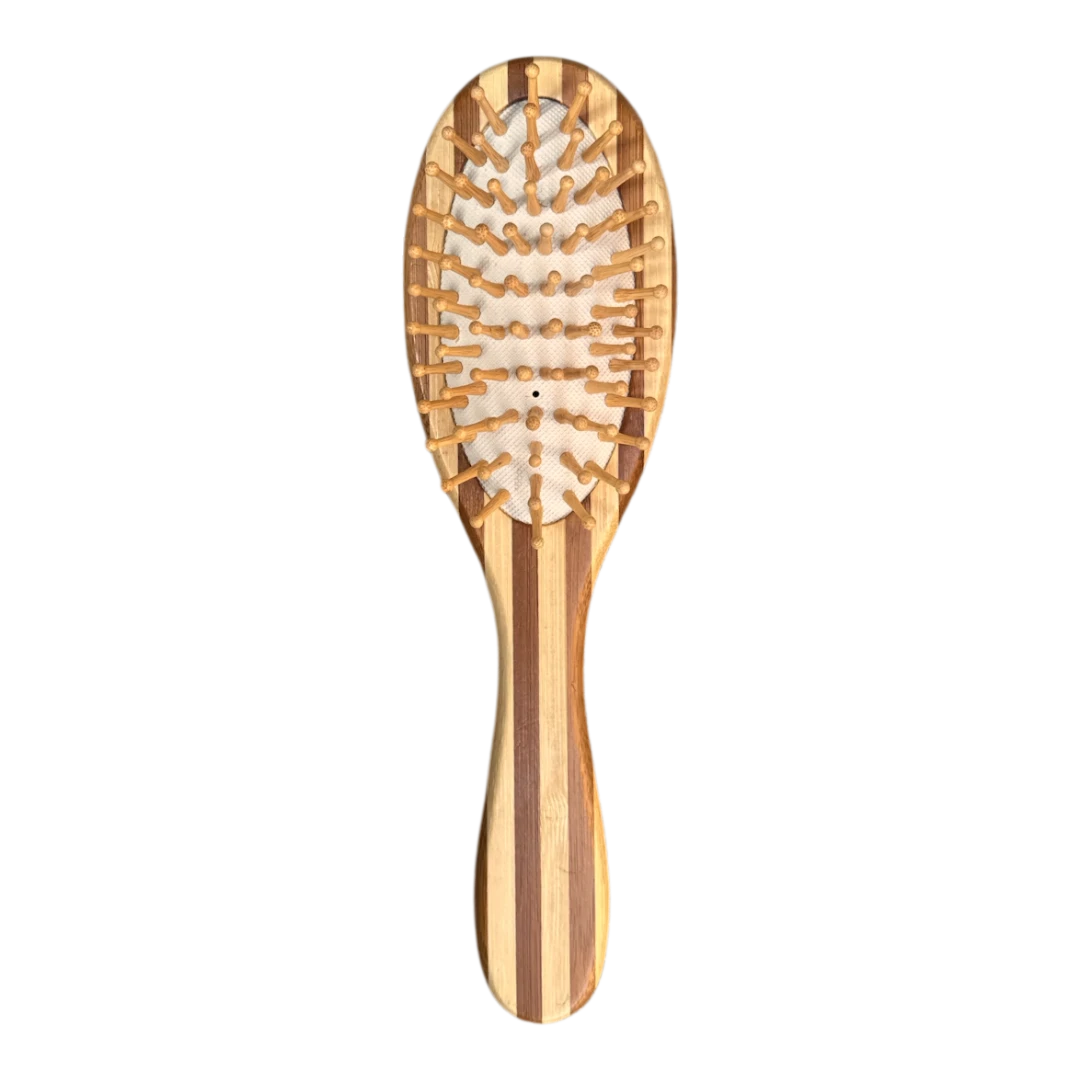 DL STORE Cepillo ovalado de bambú con cerdas de madera y almohadilla de aire para desenredar el cabello.