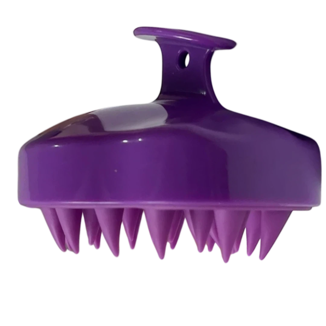 DL STORE Masajeador de cuero cabelludo morado de silicona para crecimiento del cabello, con dientes suaves para limpieza profunda y estimulación.