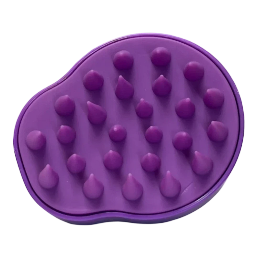 DL STORE Masajeador de cuero cabelludo morado de silicona para crecimiento del cabello, con dientes suaves para limpieza profunda y estimulación.